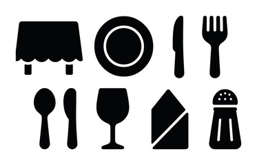 Dining and restaurant silhouette icons set – solid, filled, culinary and kitchen symbols