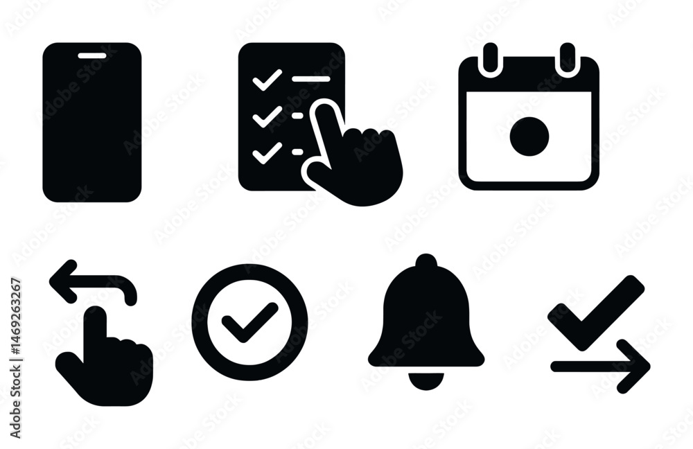 Poster ui and ux solid icons set – filled, interface, user interaction graphics