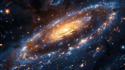 Space background with stardust and shining stars. Realistic cosmos and color nebula. Colorful galaxy