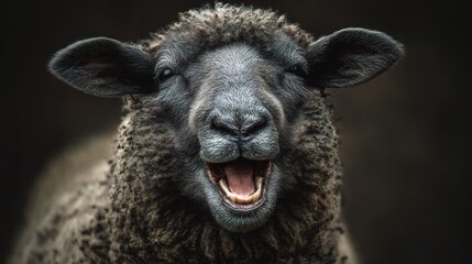 Fototapeta premium Funny Close-Up Portrait of Laughing Sheep with Charming Expression