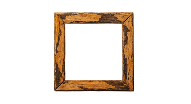 Png of An antique wooden picture frame with a rustic, weathered look, perfect for adding charm to any decor.