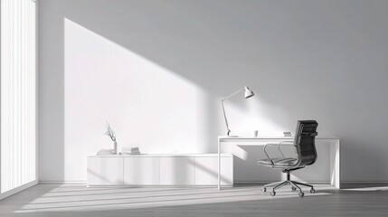 Minimalist Office Interior with Blank Wall and Modern Furniture