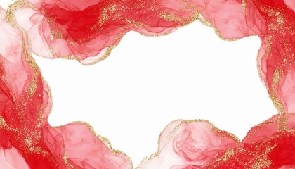 red chiffon and gold glitter border frame with soft transparent texture for elegant background, invitation, or branding design

