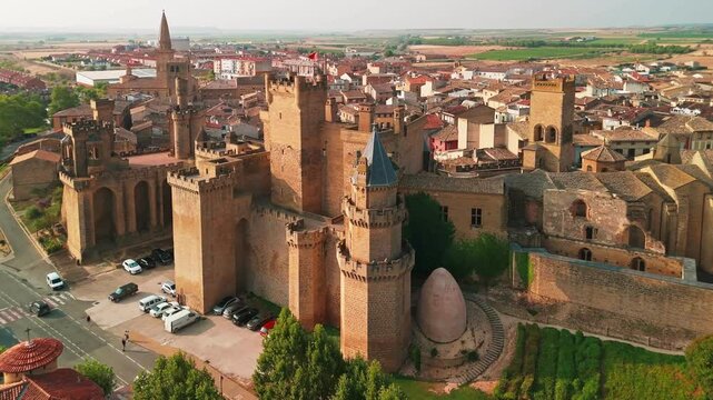 Aerial view of the Royal Palace of Olite in Navarre province, northern Spain.