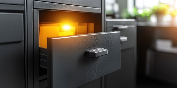 Illuminated Drawer in Dark Cabinet