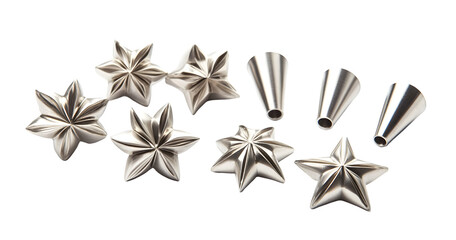 Obraz premium collection of stylized star shapes arranged in a complex composition. Metallic silver tones