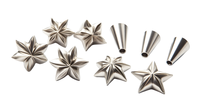 collection of stylized star shapes arranged in a complex composition. Metallic silver tones - Powered by Adobe