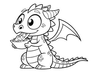 Fototapeta premium Cute cartoon dragon. Black and white vector illustration for coloring book. Perfect for print, coloring book, and greeting card.
