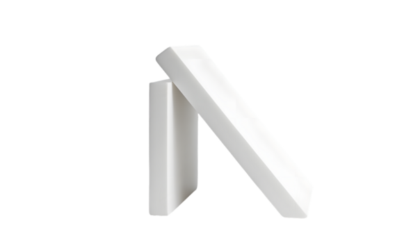 Detailed close-up of a section of a white modern electronic device, showcasing its smooth surface and angular design features. A subtle blue light is visible on the component.