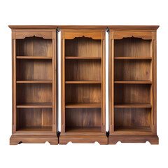 Classic, three-section wooden bookcase with several empty shelves. The dark wood creates a sophisticated and timeless look.