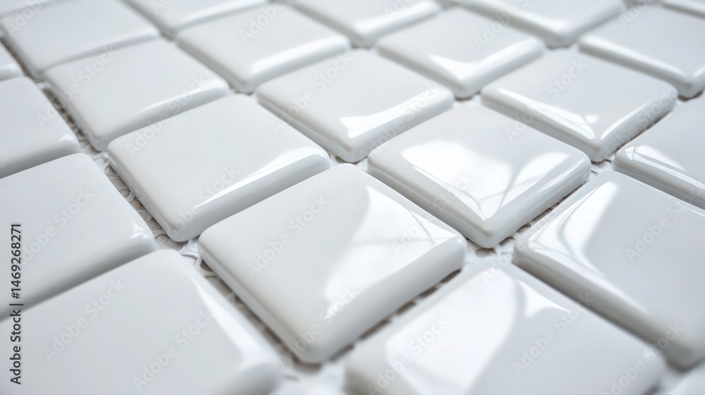 Poster close-up of glossy white square tiles in a grid pattern