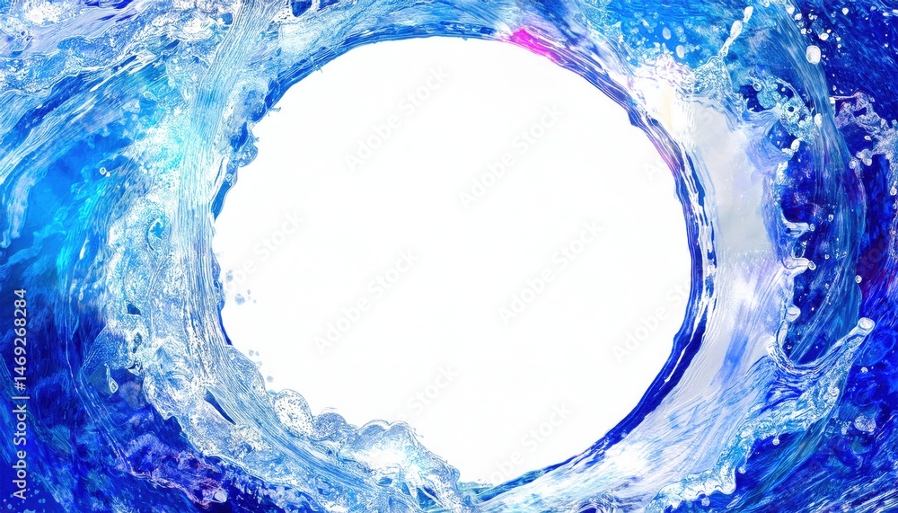 Poster swirling blue water vortex with white center for dynamic web background, modern print layout, or aqu