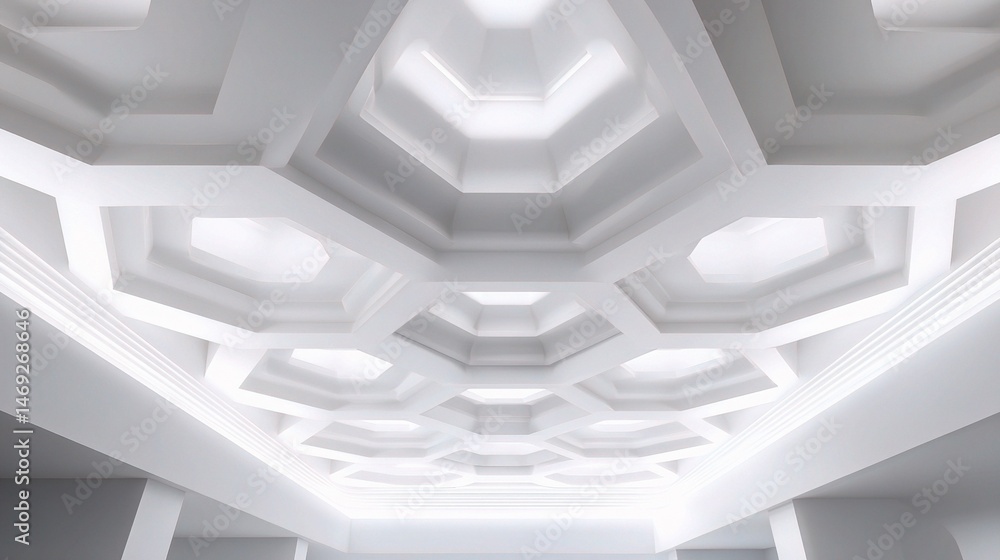 Aufkleber geometric ceiling pattern in all white architecture design