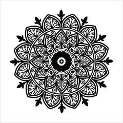 Intricate Black and White Mandala Design – Decorative Circular Floral Pattern