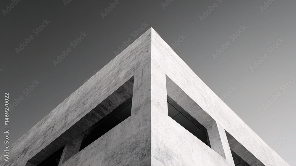 Poster minimalist concrete building with sharp lines against a gray sky