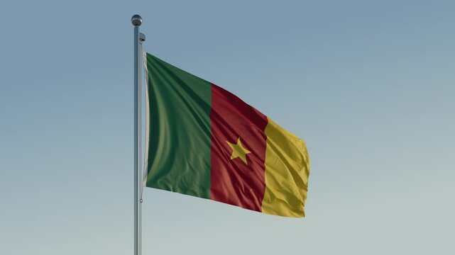 Cameroon Yaound&eacute; Flag loop Cinematic Realistic Waving Blue Sky