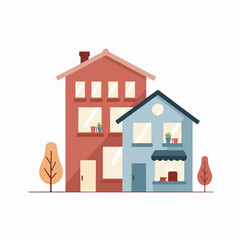 Two Flat Style Residential Buildings Illustration for Real Estate Blogs, Urban Design Websites, Architecture Education, and Community Awareness Campaigns