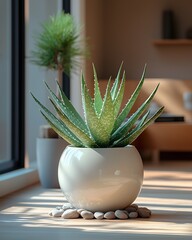 Organic Modern Aloe Display with River Stones