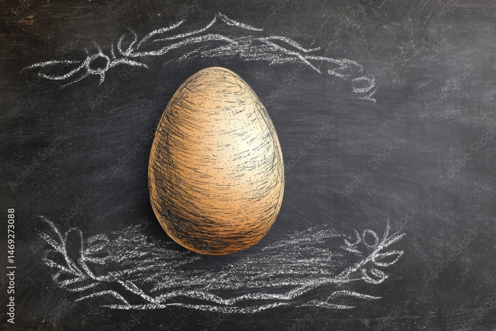 Aufkleber hand-drawn egg sketch on chalkboard background with decorative flourishes in a creative setting gene