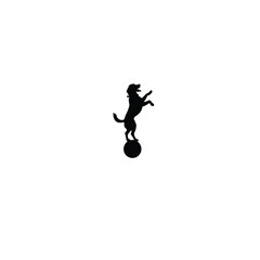 Vintage Circus Dog Balancing on Ball silhouette on white background