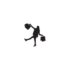 Silhouette of woman with shopping bags celebrating consumerism and retail therapy