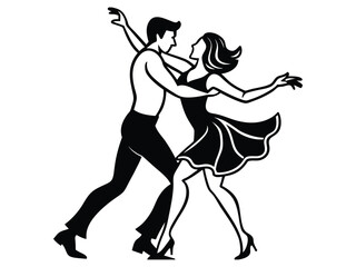 Couple dancing spinning vector silhouette. Passionate couple dancers performing a spinning move silhouette