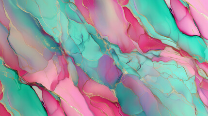 Abstract marble pattern texture with mint, pink, and gold accents