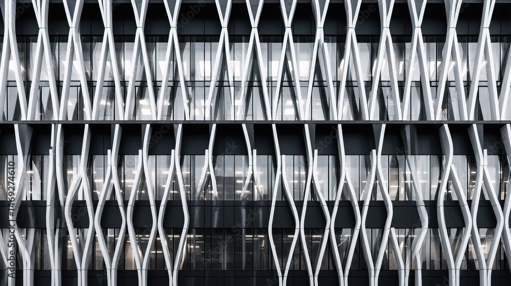 Poster high contrast architectural facade with unique repeating patterns