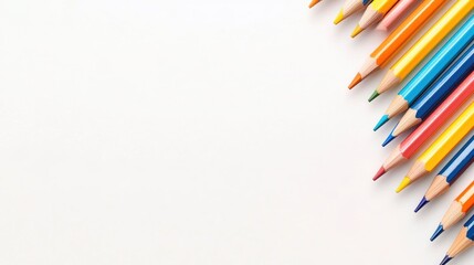 Fototapeta premium A collection of colorful pencils arranged neatly on a white background, showcasing a variety of hues and sizes in a vibrant, artistic style.