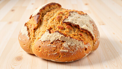 Freshly baked bread on a wooden surface