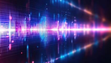 Abstract digital waveform with vibrant glowing pulses and data streams