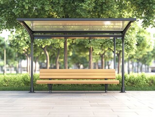 Empty park bench under canopy