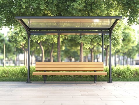Empty park bench under canopy