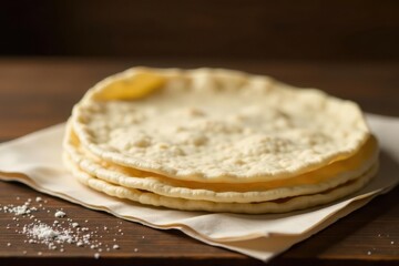 A Stack of Homemade Flatbreads Ready for Savory or Sweet Toppings on a Rustic Wooden Table