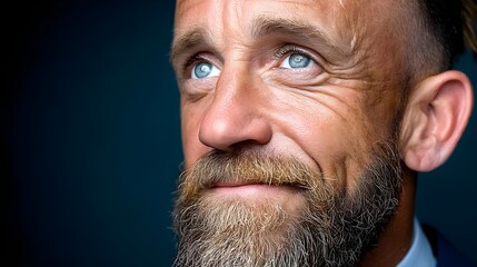Obraz premium Close-up portrait of a man with striking blue eyes and beard