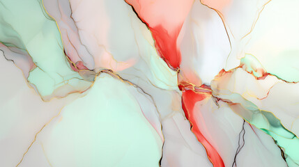 Abstract marble pattern texture with mint, red, and gold accents