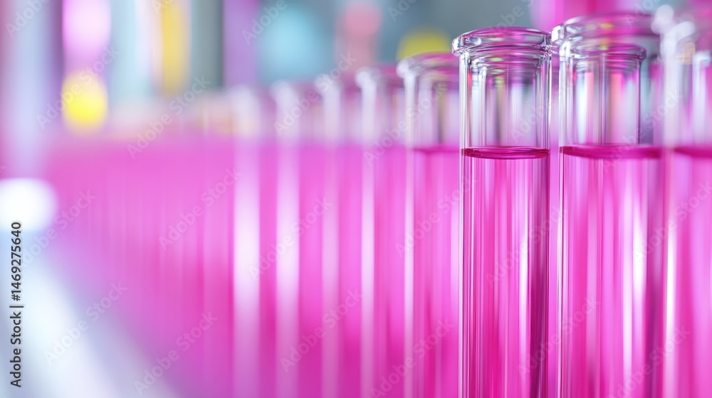 Aufkleber shallow depth of field image of pink fluid-filled test tubes in rows