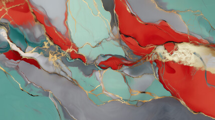 Abstract marble pattern texture with red, gray, and gold accents