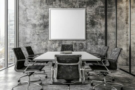 Meeting room with blank presentation frame