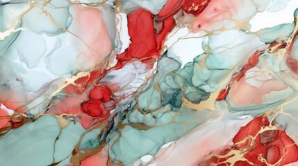 Abstract marble pattern texture with blue, red, white, and gold accents
