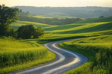 Naklejka premium Winding Road Through Green Fields