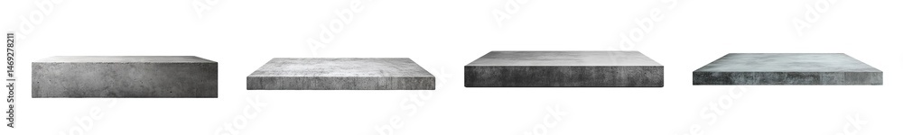 Poster set of several grey shapes that look like structures or buildings.