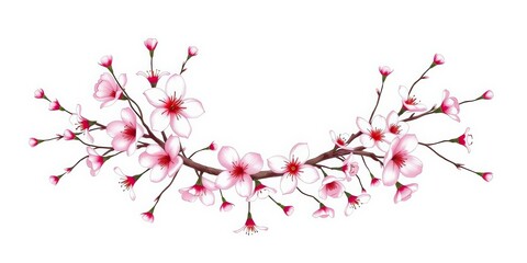 Delicate hand-drawn vector wreath of cherry blossoms, isolated on white Spring floral design, perfect for seasonal decorations, floral, background
