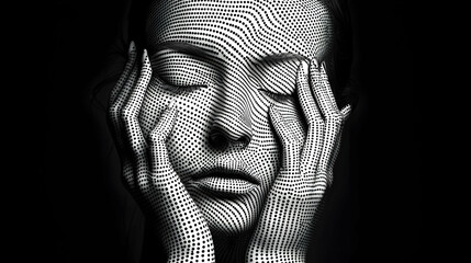 Fototapeta premium Monochrome Pixelated Woman Portrait