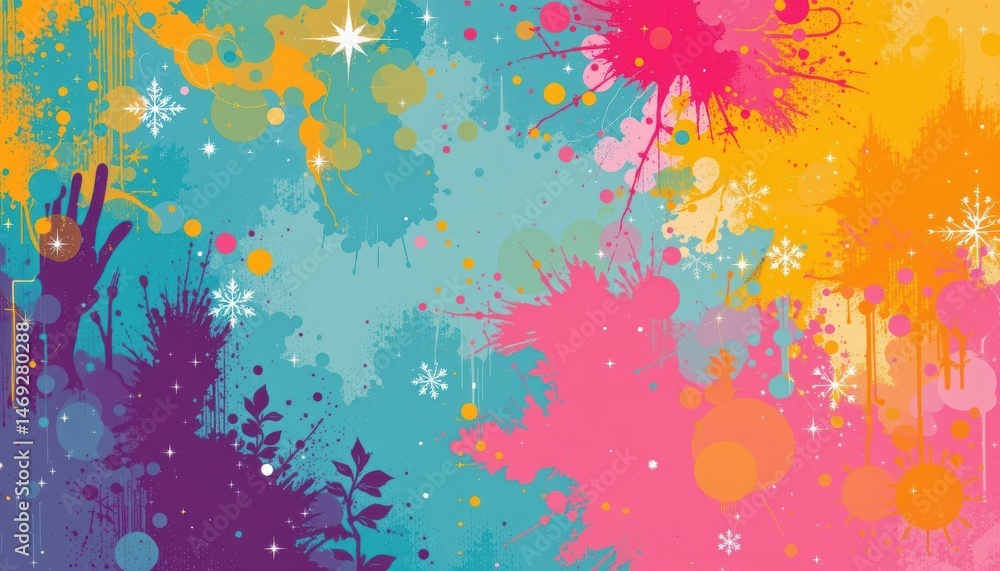 Poster abstract colorful paint splatter background with vibrant hues and dynamic patterns
