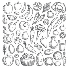 Set of nutrition doodle on white background. Hand drawn abstract doodle isolated on white background.