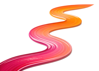 Glossy abstract 3D paint stroke in pink to orange gradient forming an S-shaped curve on white background, ideal for branding, posters, digital art, or modern graphic design elements.
