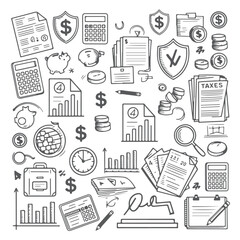 Set of tax doodle on white background. Hand drawn abstract doodle isolated on white background.