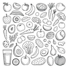 Set of nutrition doodle on white background. Hand drawn abstract doodle isolated on white background.