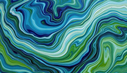 Abstract Waves of Blue and Green with Fluid Swirls and Textures in Modern Artistic Design